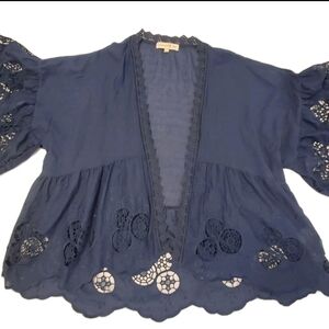 Penelope Rose Blue Lace Kimono Size: XS